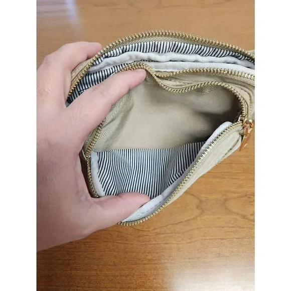 Madison West by Baby Cubby taupe tripple pocket waist bag/ fanny pack with goldt - Picture 5 of 7